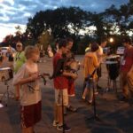 Drum Set students outside with the rest of the ensemble.